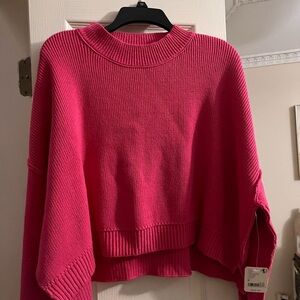 Free People Bright Pink Crew Neck Sweater